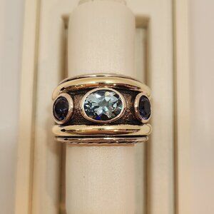 VTG Custom David Yurman Renaissance SS/14K Gold Blue Topaz & Iolite Ring SZ 9